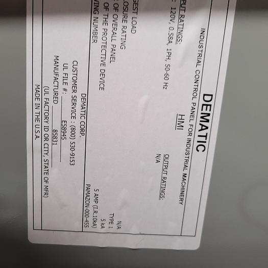 Used Dematic Industrial Control Panel Enclosure HMI Type 1 ES8945