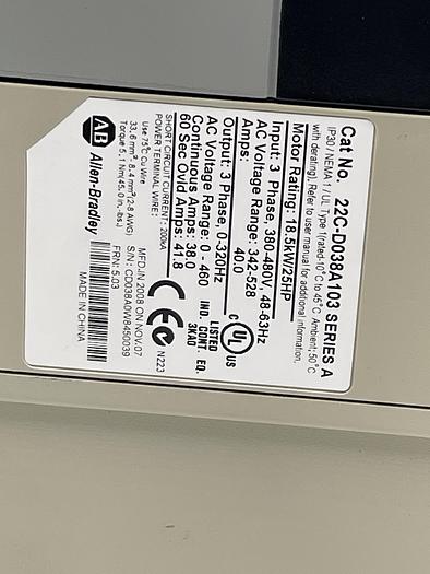 Used Allen-Bradley 22C-D038A103 Ser B 