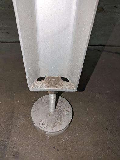 Used conveyor, stainless steel frame, 6" wide 15' long intralox belt adjustable feet flip up rails