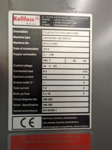 Used Kallfass Universa Servo 500 high speed automatic shrink wrap / with heat tunnel