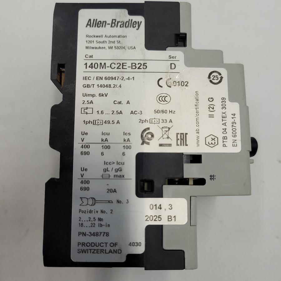 Used Allen Bradley 140M-C2E-B25 Ser C (1.6A-2.5A) motor protection circuit breaker