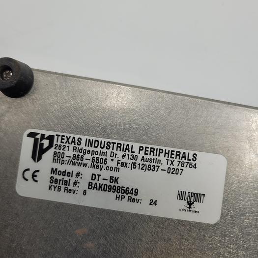 Used TEXAS INDUSTRIAL PERIPHERALS STAINLESS STEEL ENCLOSED SEALED KEYBOARD DT-5K