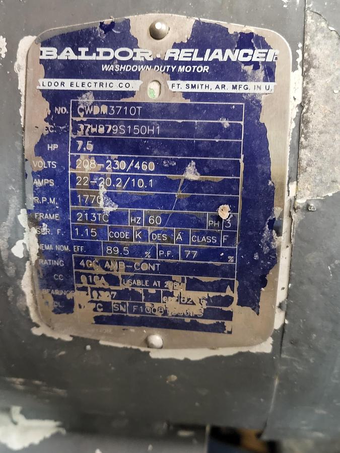 Used Baldor 7.5 HP motor 213TC frame Model CWDM371OT RPM 1770 & Sanitary Pump FP732007973