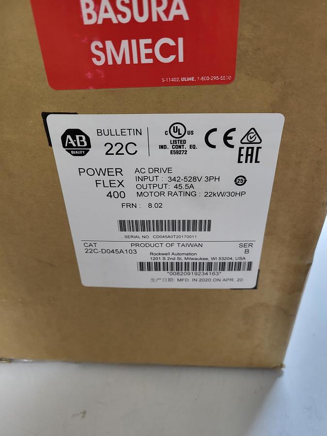 Used Allen-Bradley Powerflex 400 22DC-D045A103 Ser.B *NEW*