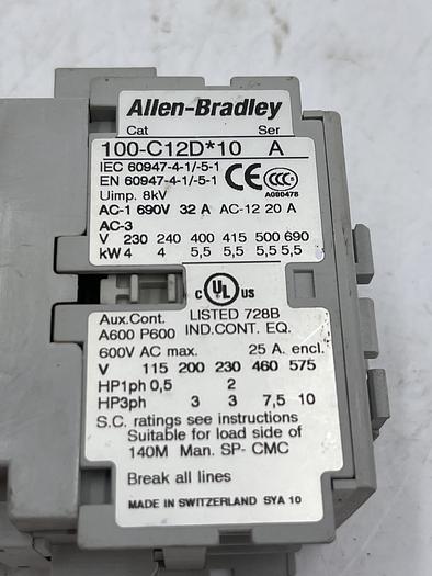Used Allen-Bradley 100-C12D*10 Ser A 24V