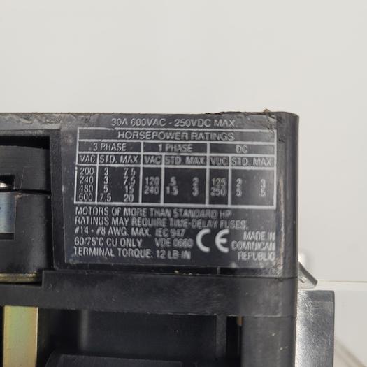Used ALLEN BRADLEY 194R-NJ030P3 Disconnect Switch 3P 30A AMP 600V-AC