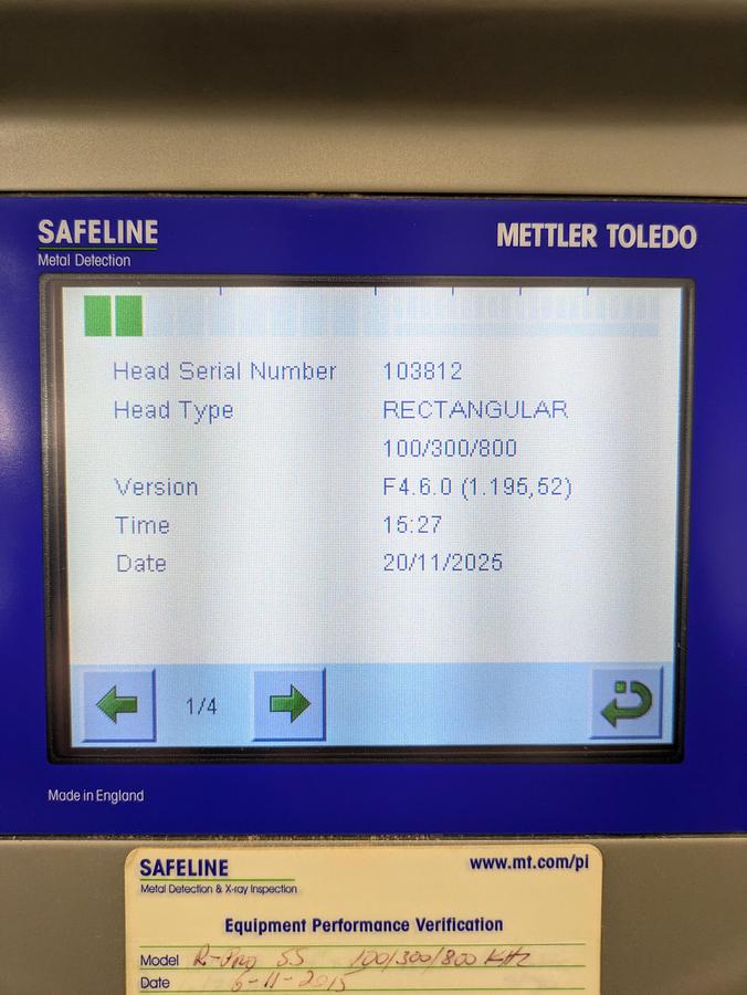 Used Safeline metal detector model SL1500, stainless conveyor, pneumatic reject