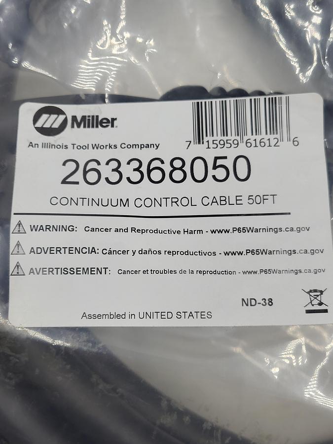 Miller 263368050 Continuum Control Cable 50' *NEW IN SEALED BAG*