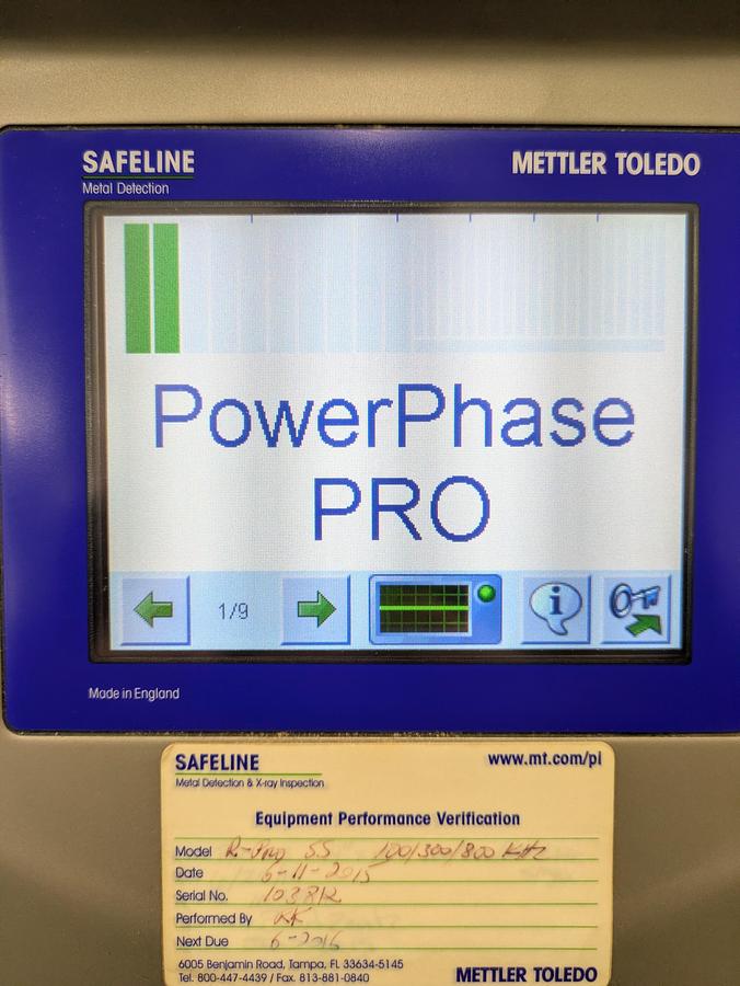 Used Safeline metal detector model SL1500, stainless conveyor, pneumatic reject