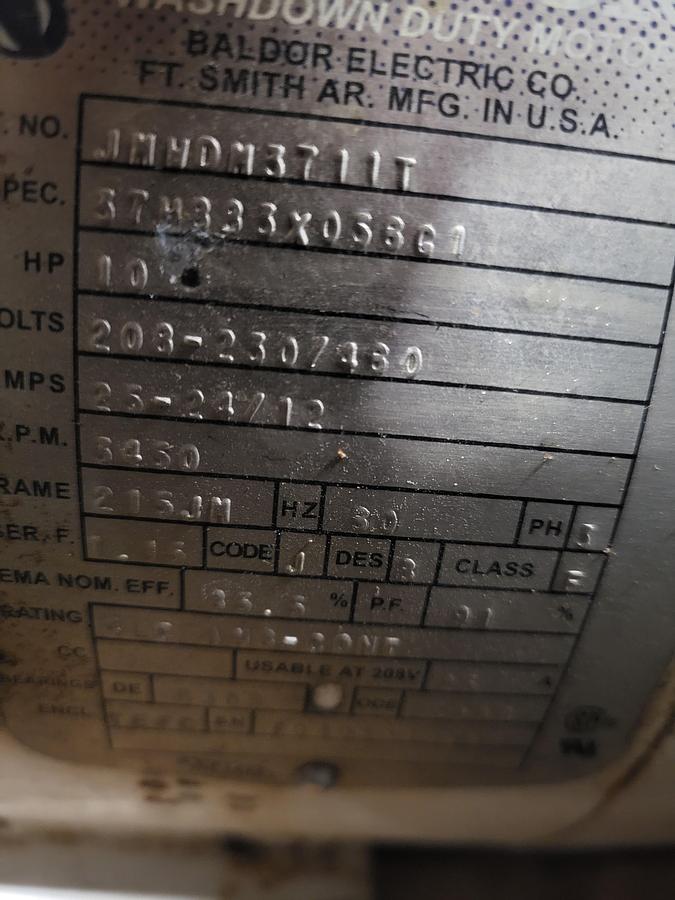 Used Baldor 10HP ID# JMWDM3711T / 208-230 /480 V Frame: 215JM / 3450 rpm & some pump parts