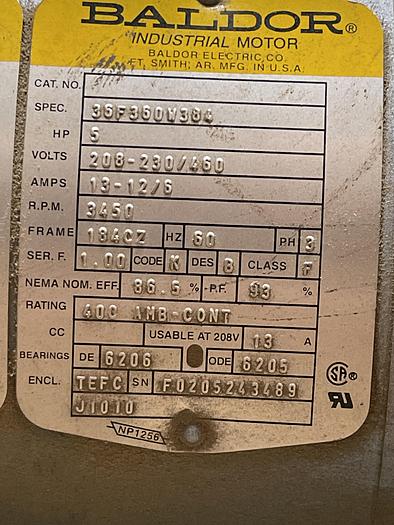 Used Gast R6350A-2 Baldor 36F360W384