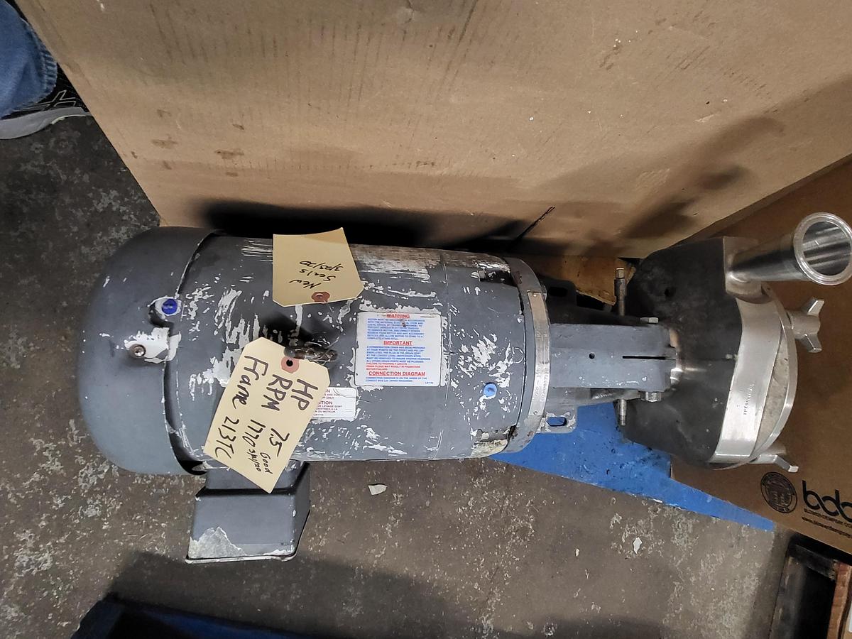 Used Baldor 7.5 HP motor 213TC frame Model CWDM371OT RPM 1770 & Sanitary Pump FP732007973