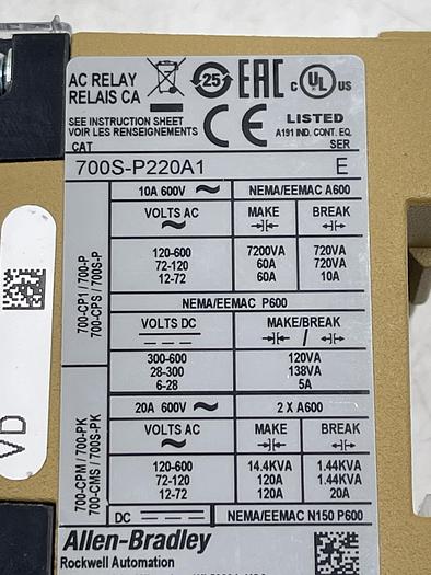 Used Allen-Bradley 700SP220A1 Ser E 
