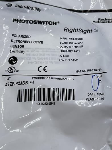 Used Allen-Bradley 42EF-P2JBB-F4 Ser D 