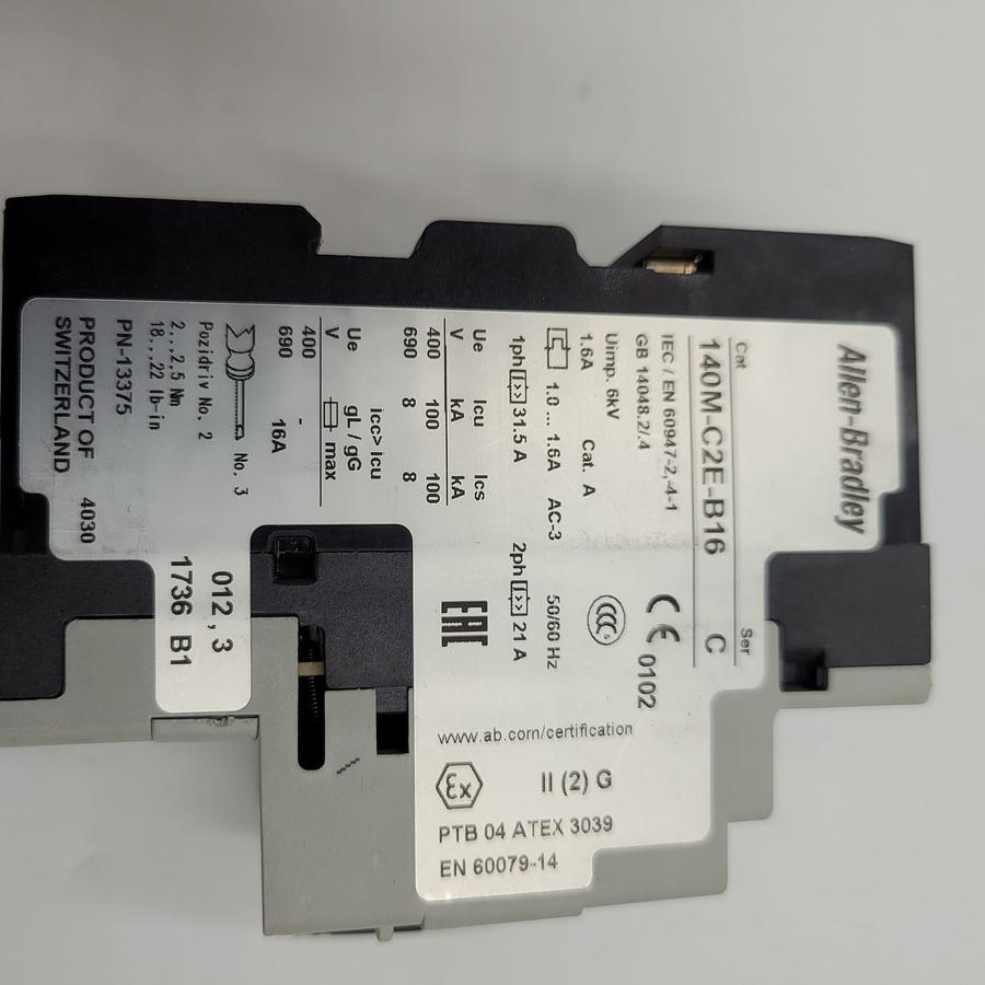 Used Allen Bradley 140M-C2E-B16 Ser C (1A-1.6A) motor protection circuit breaker