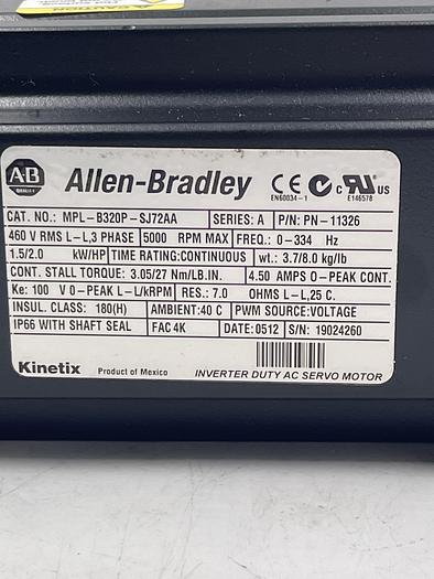 Used Allen-Bradley MPL-B320P-SJ72AA SER A 