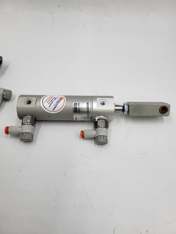 Used SMC pneumatic cylinder NCDGBN20-0100 & two AS2201F valves