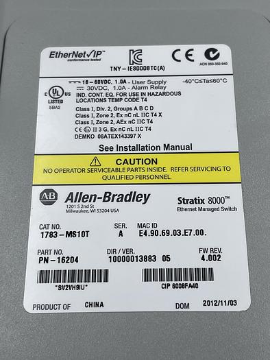 Used Allen-Bradley 1783-MS10T Ser A 