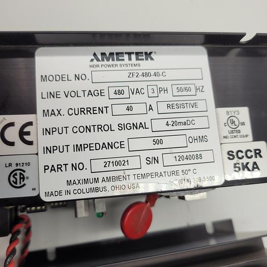 Used AMETEK ZF2-480-40-C POWER CONTROL PT #2710021