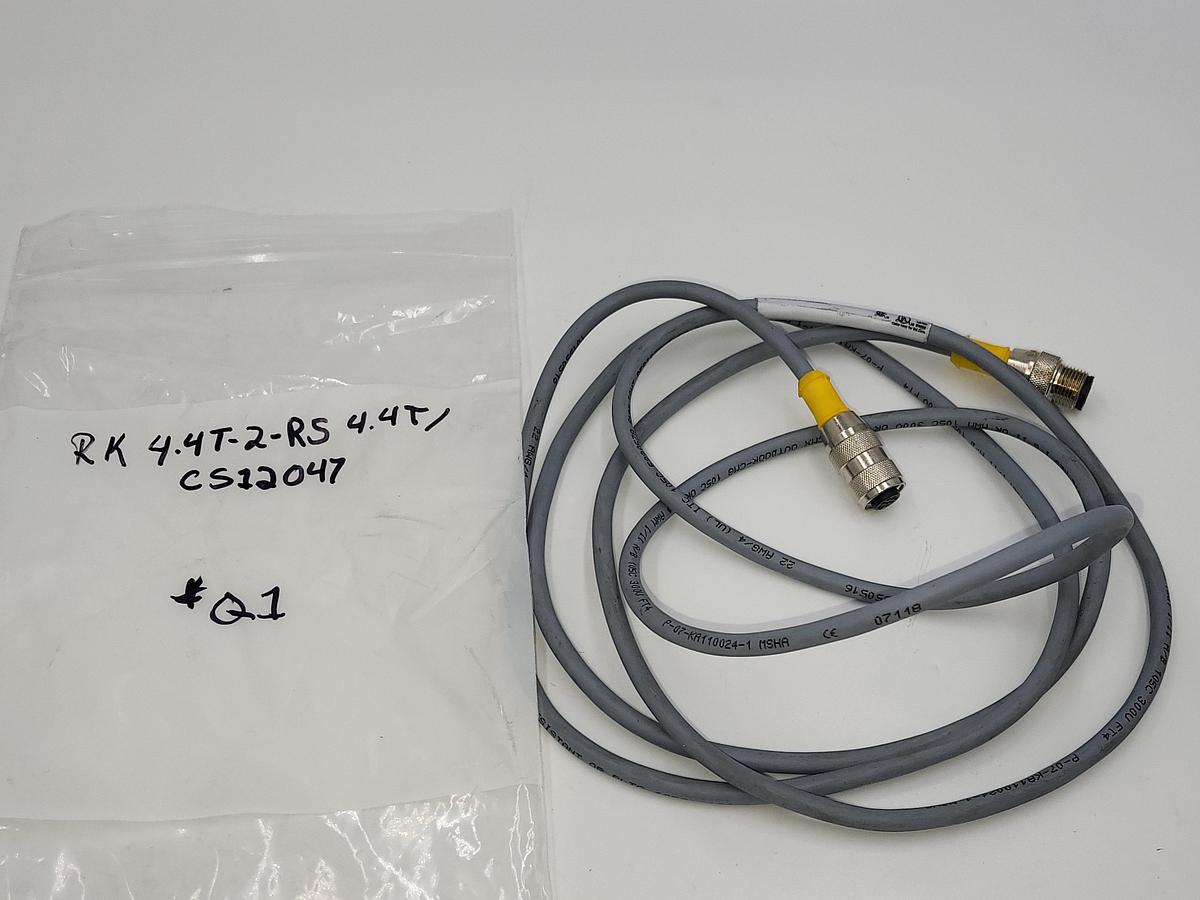 Used Turck RK 4.4T-2-RS 4.4T Cordset, M12 Male to M12 Female, Gray, 4 cond. 7' LONG