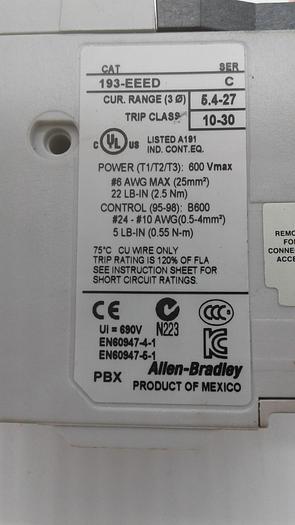 Used Allen-Bradley 193-EEED Trip Class E1 Plus