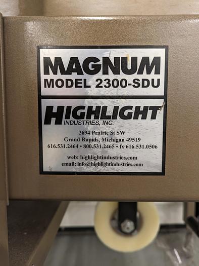 Used Highlight Magnum 2300 SDU, case taper, tape machine