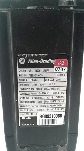 Used Allen-Bradley INVERTED DUTY SERVO MOTOR MLP B320P-SJ72AA SER A