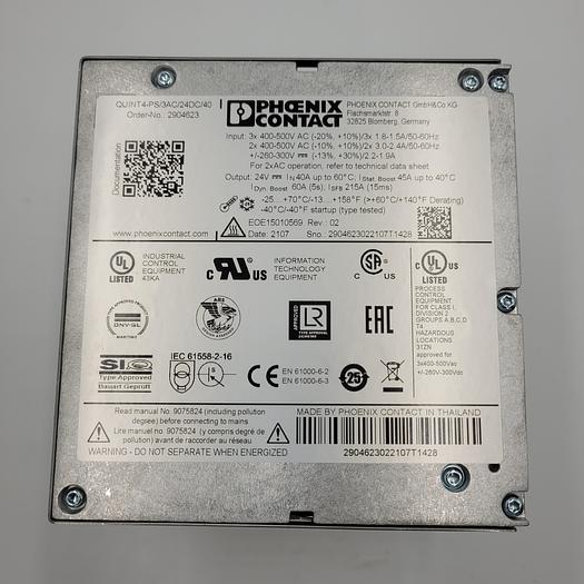Used QUINT4-PS/3AC/24DC/40 Power Supply by PHOENIX CONTACT