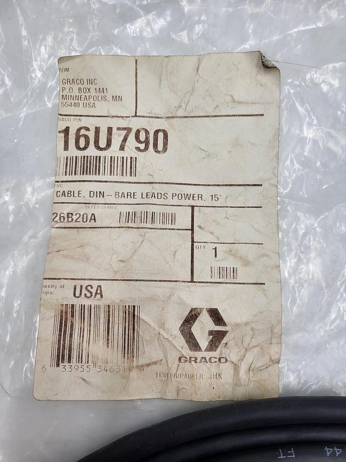 Used GRACO 16U790 - Power or Vent Valve Cable, DIN connector, 15 feet