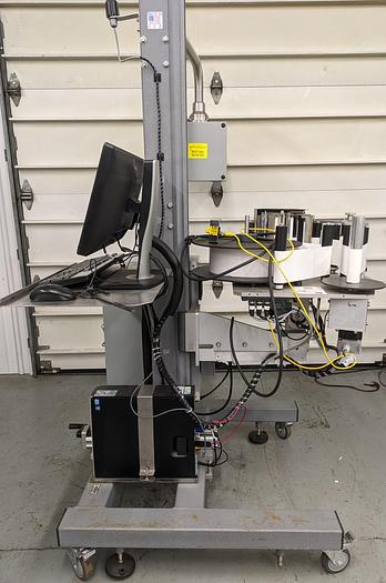 Used label printer, applicator, adjustable stand