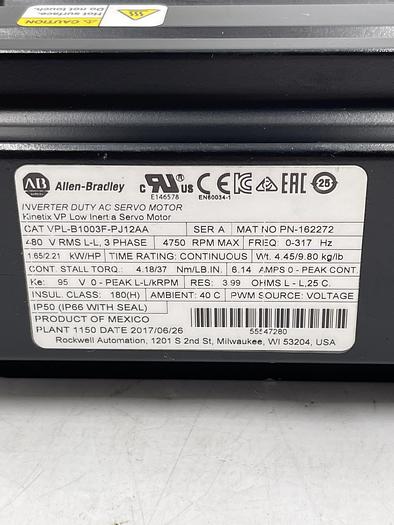 Used Allen-Bradley VPL-B1003F-PJ12AA Ser A 