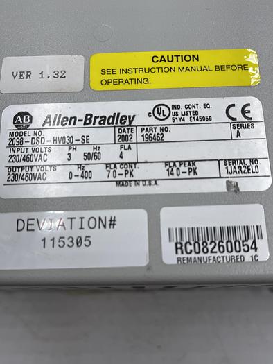 Used Allen-Bradley 2098-DSD-HV030-SE Ser A