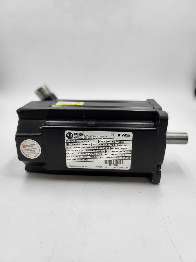 Used Allen Bradley Kinetix Inverter duty AC Servo Motor MPL--B330P-SK72AA - 460V 5000 RPM 1.8/2.4 kW/HP