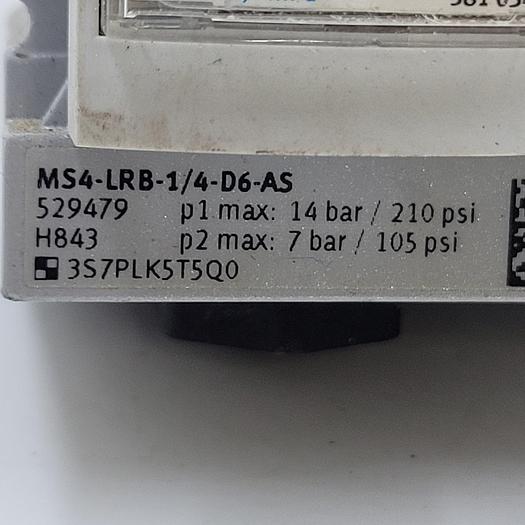 Used FOUR Festo regulators MS4-LRB-1/4-D6-AS with bracket & air-line elbows