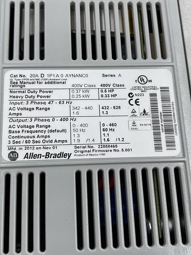 Used Allen-Bradley 20A D 1P1 A0 AYNANC0 Ser A 