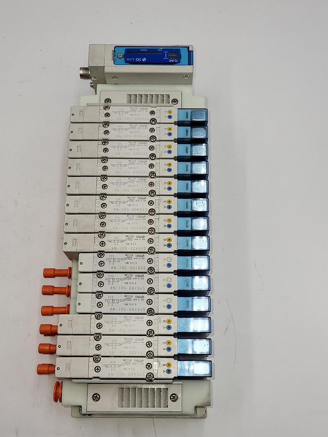 Used SMC SY5-IOL-0-N710RI W/ 14 solenoids SY5300 - 5UI - NA / One: EX260-SIL1 Serial Transmission System output