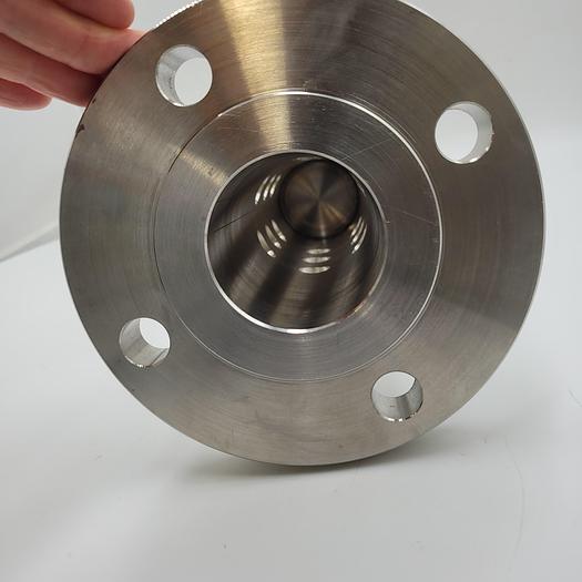 Machined stainless sanitary part 2.52" ID hollow w/ .75" holes (18)/pvc tight fit 3 - 5/16" holes/solid 1-7/16" top-14" tall/4 bolt class 150 flange/2.82" OD