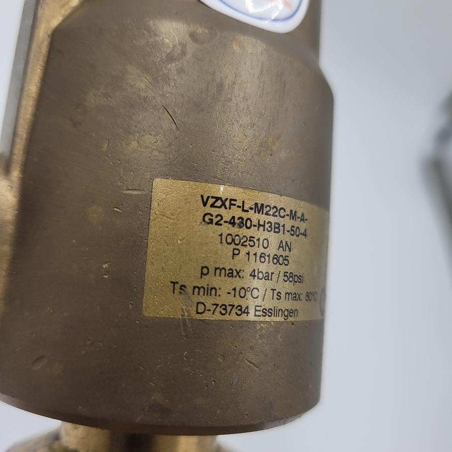 Used Festo Angle Seat type Pneumatic Actuated brass Valve VZXF-L-M22C-M-A-G2-430-H3B1-50-4 w/ base & 2" pipe connection