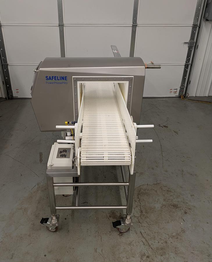 Used Safeline metal detector model SL1500, stainless conveyor, pneumatic reject