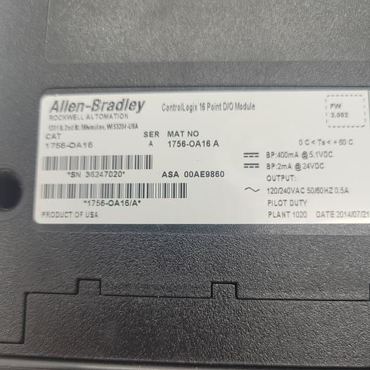 Used Allen-Bradley Control Logix 16 Point D/O Module 1756-OA16 Ser.A 3.002