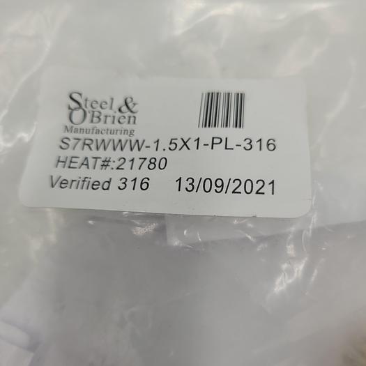 STEEL & O'BRIEN (S7RWWW-1.5X1-PL-316)  1-1/2" x 1" BPE Weld End Long Reducing Tee - 316SS SF1 *NEW**
