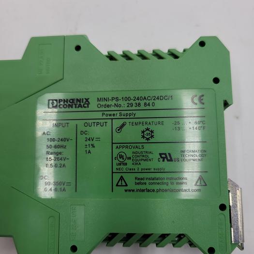 Used PHOENIX CONTACT POWER SUPPLY MINI SP 100 240AC / 5DC /3 - 29 38 71 4