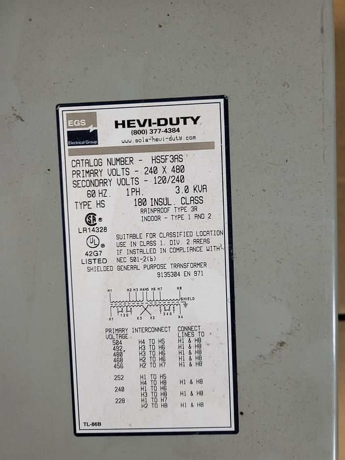 Used Hevi-Duty HS5F3AS Transformer