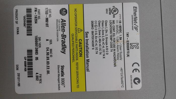 Used Allen-Bradley Stratix 8000 Ethernet Managed Switch 1783-MS10T