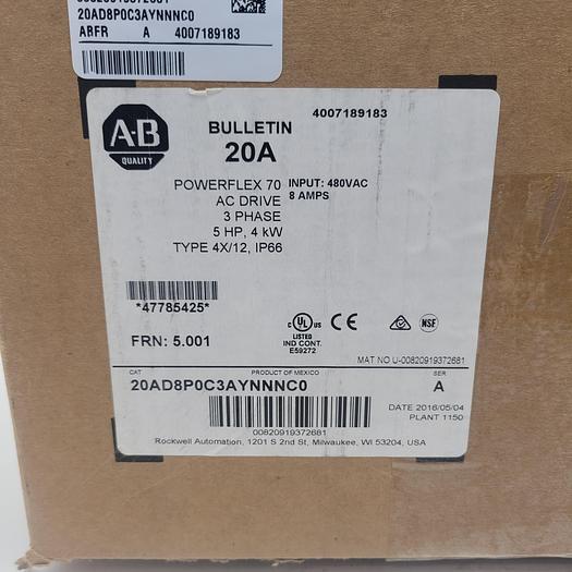 Allen-Bradley Bulletin 20A Powerflex 70 Ac Drive 20AD8P0C3AYNNNC0 Ser.A