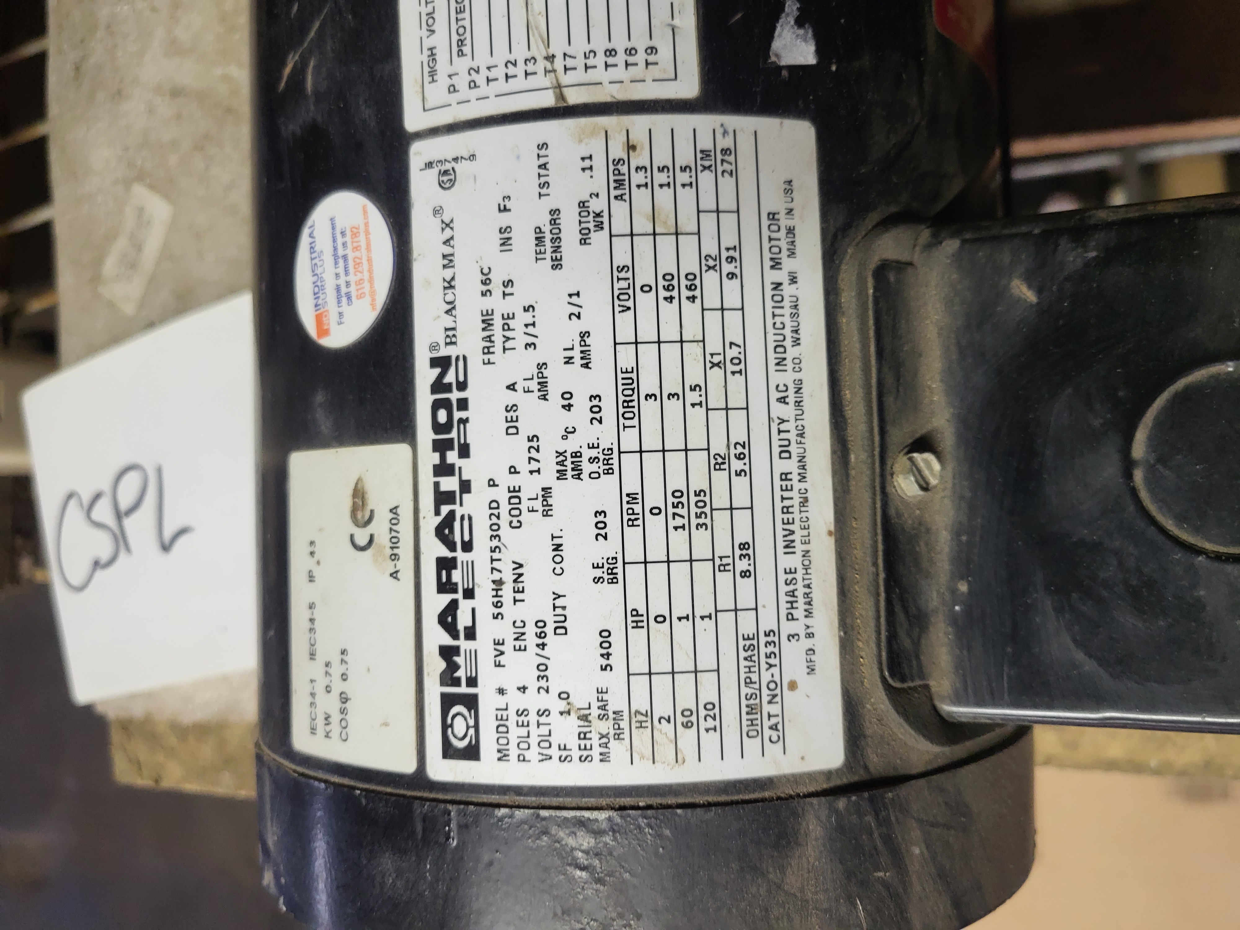 Used Marathon Electric BlackMax FVE 56H17T53020 P w/Gearbox