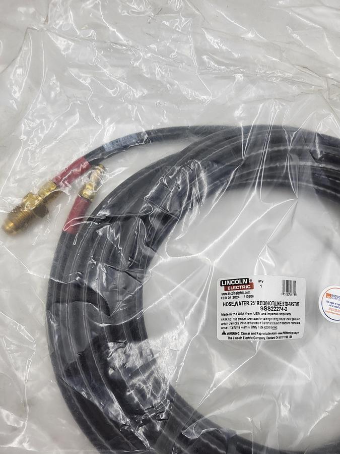 Lincoln Electric 9SS22274-2 RED (HOT) line water hose 25' long *NEW in sealed bag*
