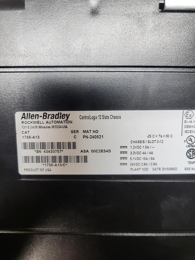 Used Allen-Braldey Control Logix 13 Slot chassis 1756-A13 Ser.C