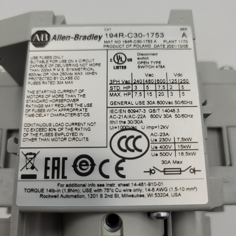 Allen Bradley HRCI-Misc / 194R-C30-1753 ser. A *NEW*