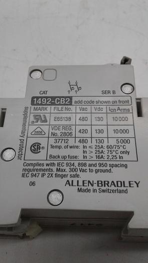 Used Allen-Bradley 25A G250 1492-CB2 Supplementary Protector